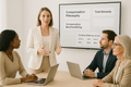 A compensation leader reviewing compensation philosophy, pay strategy, compensation benchmarking and total rewards with their HR Leadership.